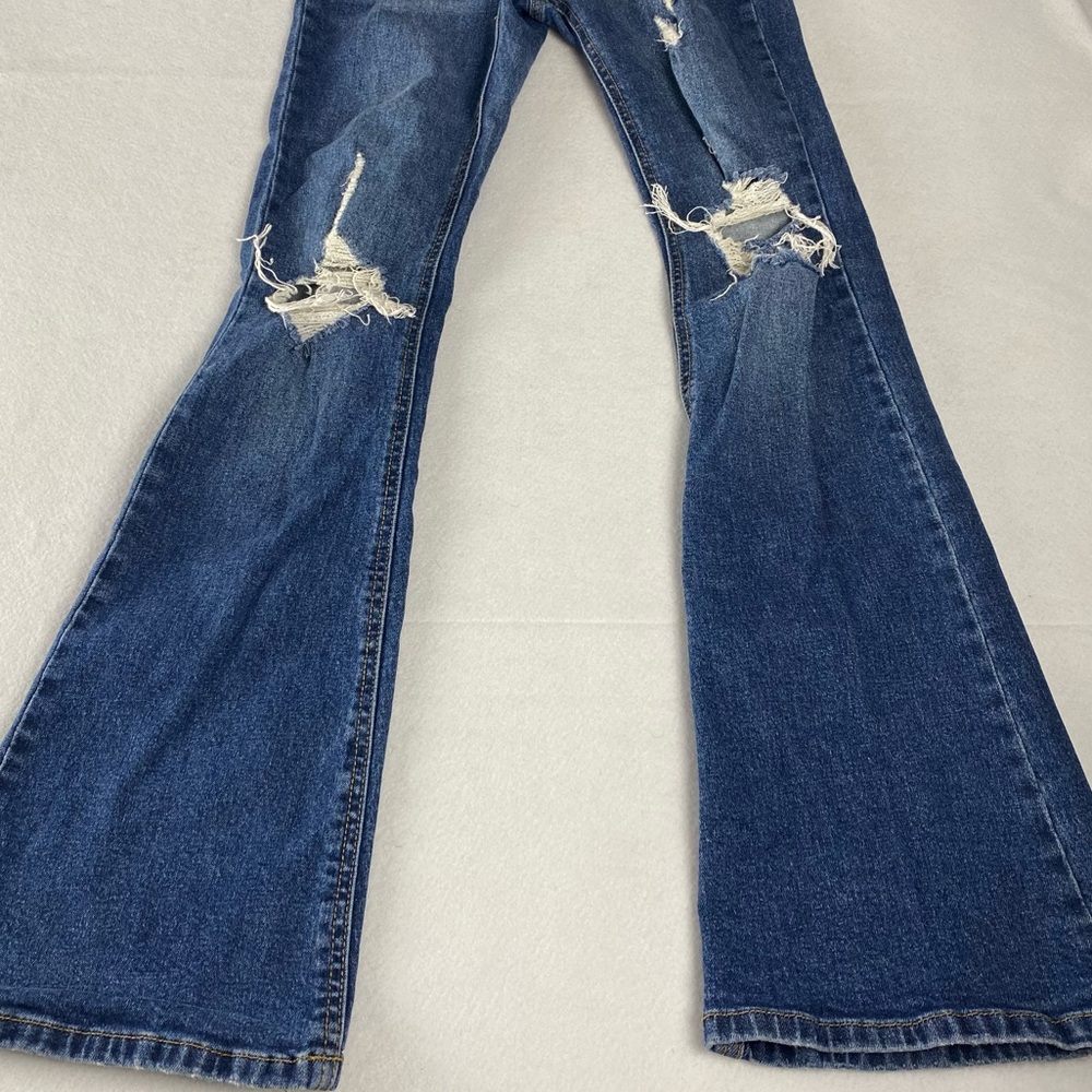 Forever 21 Blue Distressed Flare Blue Denim Jeans Women Size 28